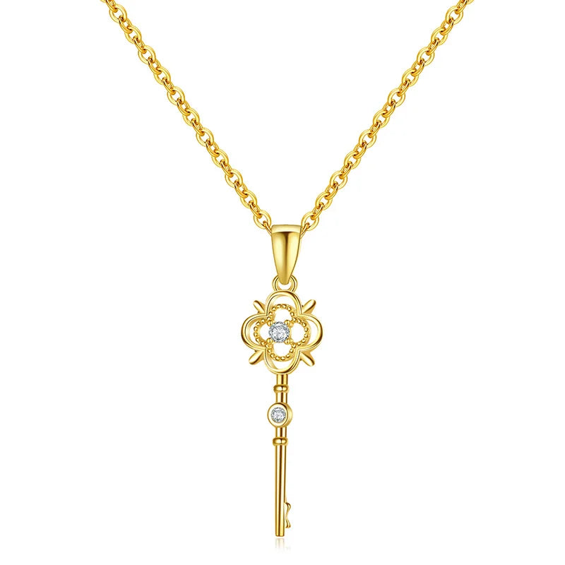 TrustDavis 925 Sterling Silver Zircon Key Pendant Necklace