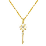 TrustDavis 925 Sterling Silver Zircon Key Pendant Necklace