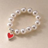 TrustDavis 925 Sterling Silver heart Synthesis pearl Opening Rings For Women