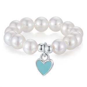 TrustDavis 925 Sterling Silver heart Synthesis pearl Opening Rings For Women