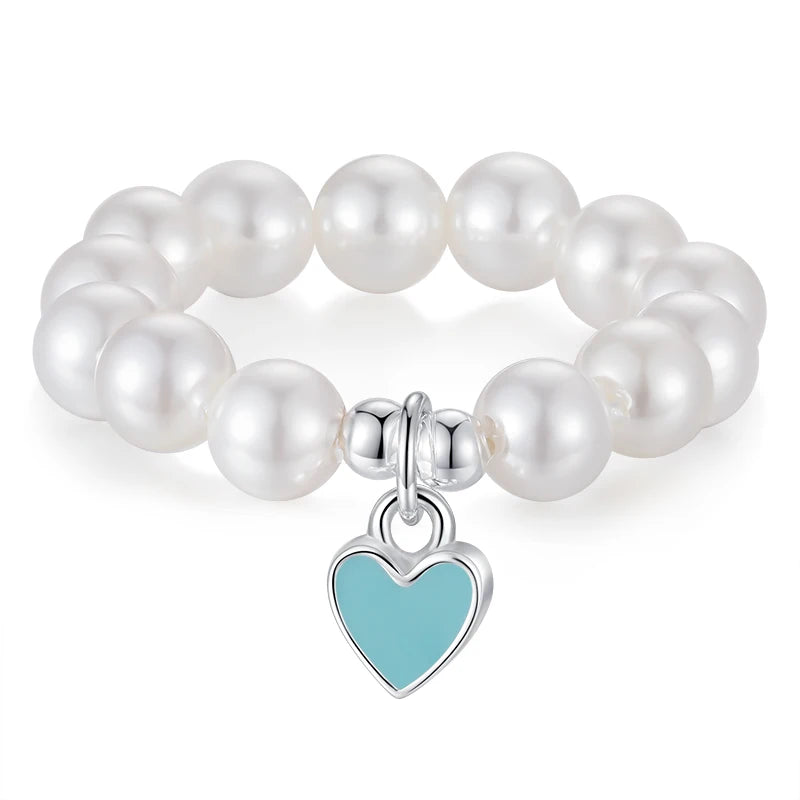 TrustDavis 925 Sterling Silver heart Synthesis pearl Opening Rings For Women