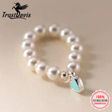 TrustDavis 925 Sterling Silver heart Synthesis pearl Opening Rings For Women