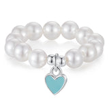 TrustDavis 925 Sterling Silver heart Synthesis pearl Opening Rings For Women