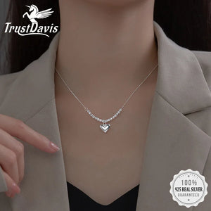 TrustDavis 925 Sterling Silver Heart Pendant Love Necklace For Women Girls