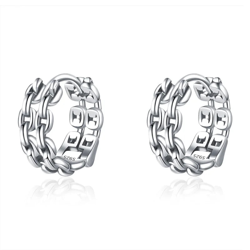 TrustDavis 925 Thai Silver Chain Hoop Geometric Ear Cuff Clip On Earrings