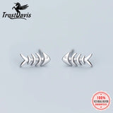 TrustDavis 925 Silver Fishbone Stud Earrings for Girls DS751