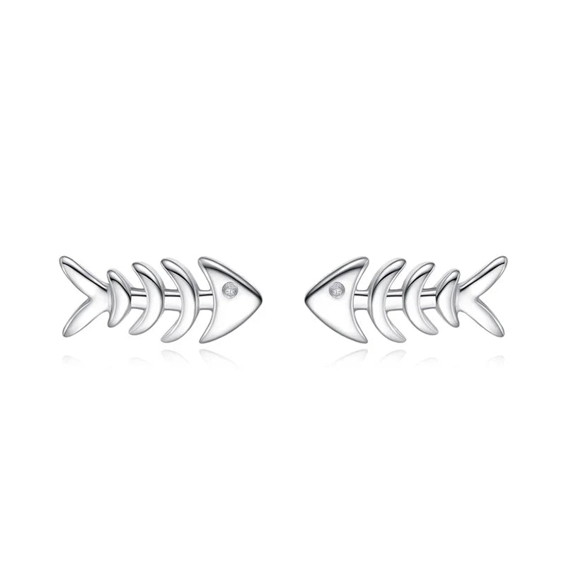 TrustDavis 925 Silver Fishbone Stud Earrings for Girls DS751