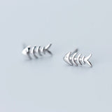 TrustDavis 925 Silver Fishbone Stud Earrings for Girls DS751