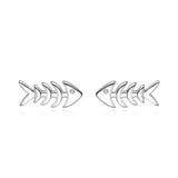 TrustDavis 925 Silver Fishbone Stud Earrings for Girls DS751