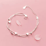 TrustDavis Double Layer Chain Heart Beads Bracelet - 925 Sterling Silver