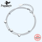 TrustDavis Double Layer Chain Heart Beads Bracelet - 925 Sterling Silver
