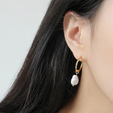 TrustDavis 925 Silver Baroque Freshwater Pearls Hoop Earrings Wedding Jewelry