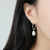 TrustDavis 925 Silver Baroque Freshwater Pearls Hoop Earrings Wedding Jewelry