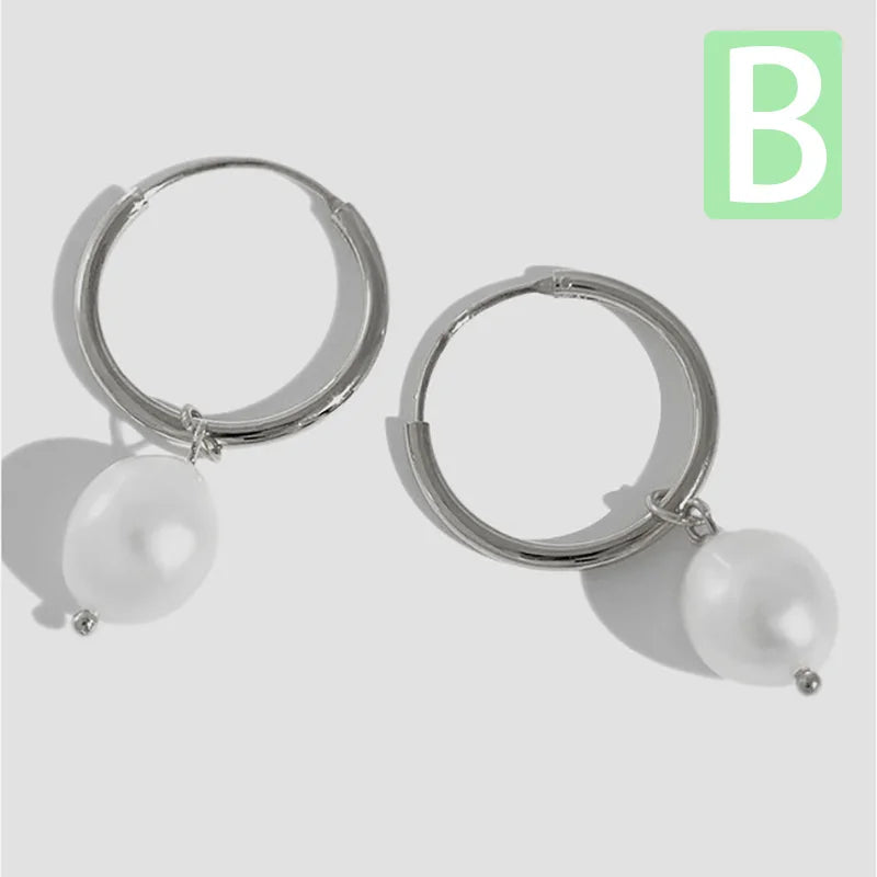 TrustDavis 925 Silver Baroque Freshwater Pearls Hoop Earrings Wedding Jewelry