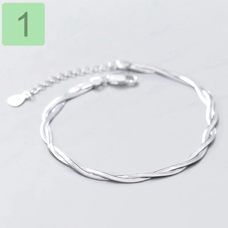 TrustDavis 925 Silver Geometric Charm Bracelet for Women