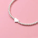 TrustDavis 925 Sterling Silver Heart Beads Bracelet