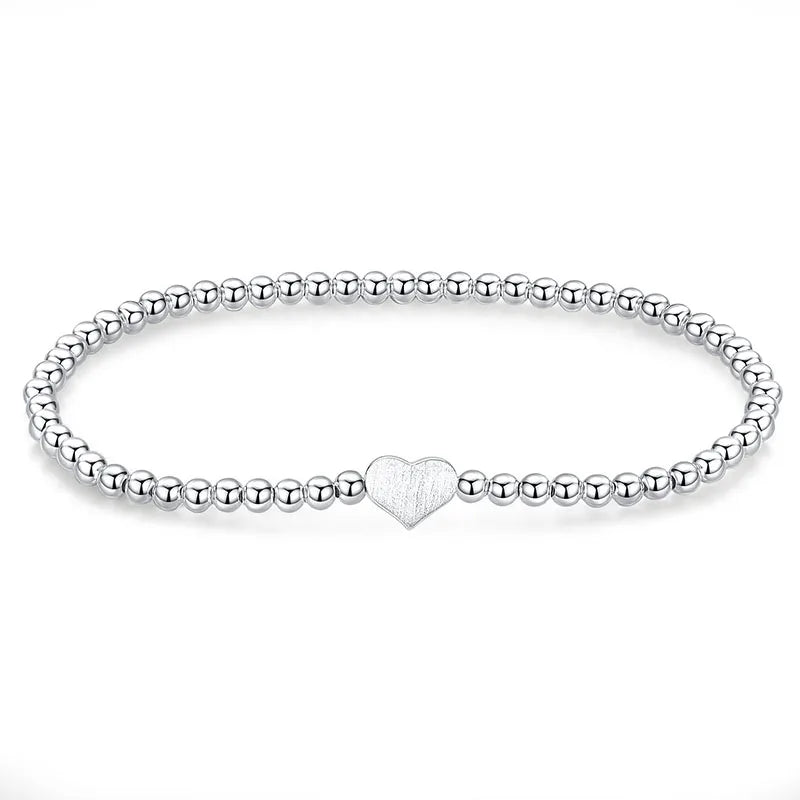 TrustDavis 925 Sterling Silver Heart Beads Bracelet