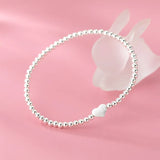 TrustDavis 925 Sterling Silver Heart Beads Bracelet