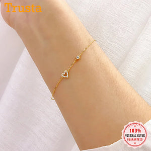 TrustDavis 925 Sterling Silver Heart CZ Bracelet For Women