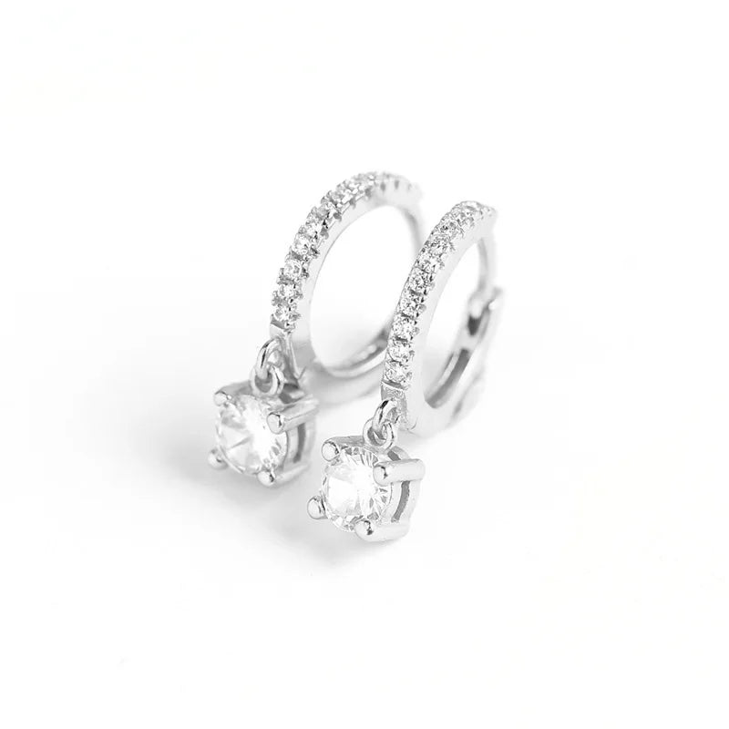 TrustDavis CZ Hoop Earrings Sparkling S925 Wedding Jewelry