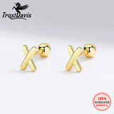 TrustDavis 925 Silver Cross Stud Earrings Birthday Gift Jewelry