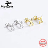 TrustDavis 925 Silver Cross Stud Earrings Birthday Gift Jewelry