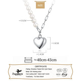 TrustDavis 925 Sterling Silver Pearl Heart Pendant Necklace for Women