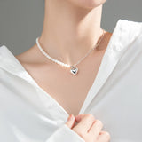 TrustDavis 925 Sterling Silver Pearl Heart Pendant Necklace for Women