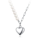 TrustDavis 925 Sterling Silver Pearl Heart Pendant Necklace for Women