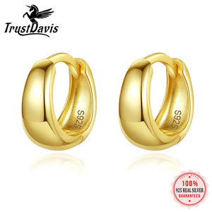 TrustDavis Minimalist Smooth Surface Hoop Earring 925 Silver Jewelry