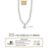 TrustDavis 925 Silver Pearl Heart Drop CZ Pendant Necklace Women Wedding