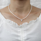 TrustDavis 925 Silver Pearl Heart Drop CZ Pendant Necklace Women Wedding