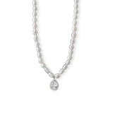 TrustDavis 925 Silver Pearl Heart Drop CZ Pendant Necklace Women Wedding