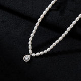 TrustDavis 925 Silver Pearl Heart Drop CZ Pendant Necklace Women Wedding