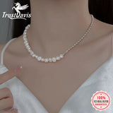 TrustDavis Silver Necklace Natural Pearls Chain Links Necklace For Women