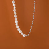 TrustDavis Silver Necklace Natural Pearls Chain Links Necklace For Women
