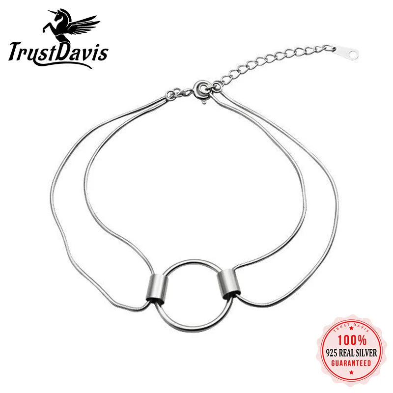 TrustDavis 925 Silver Snake Chain Bracelet For Women Lady