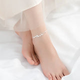 TrustDavis 925 Silver Frosted Bead Double Layer Box Chain Anklet