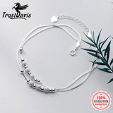 TrustDavis 925 Silver Frosted Bead Double Layer Box Chain Anklet