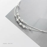TrustDavis 925 Silver Frosted Bead Double Layer Box Chain Anklet
