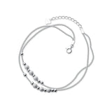TrustDavis 925 Silver Frosted Bead Double Layer Box Chain Anklet