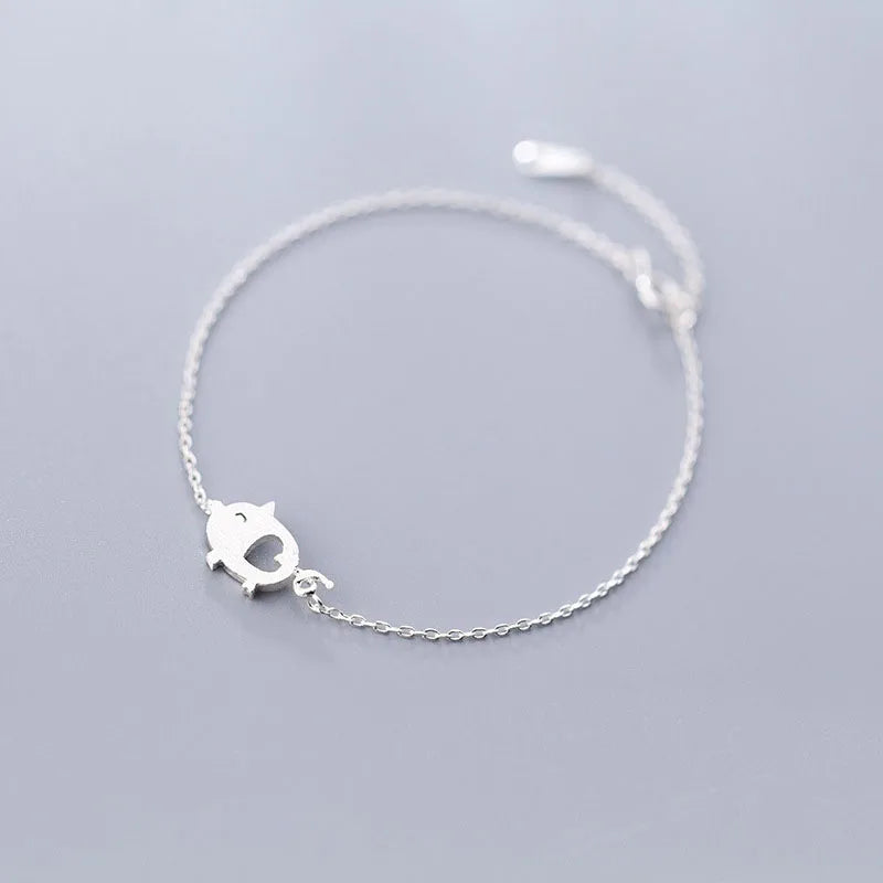 TrustDavis 925 Sterling Silver Love Pig Bracelet For Women
