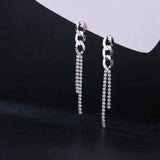 TrustDavis CZ Earring 925 Silver Chain Tassel Dazzling CZ Stud Earring