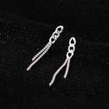 TrustDavis CZ Earring 925 Silver Chain Tassel Dazzling CZ Stud Earring