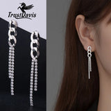 TrustDavis CZ Earring 925 Silver Chain Tassel Dazzling CZ Stud Earring