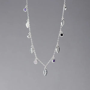 TrustDavis CZ Leaf Tassel Necklace 925 Sterling Silver