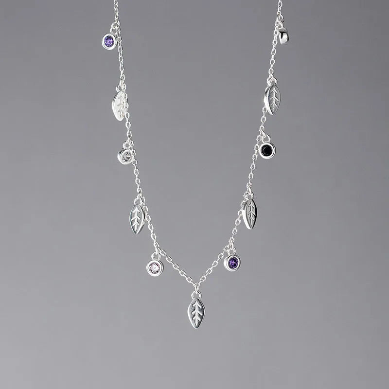 TrustDavis CZ Leaf Tassel Necklace 925 Sterling Silver