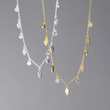TrustDavis CZ Leaf Tassel Necklace 925 Sterling Silver