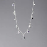 TrustDavis CZ Leaf Tassel Necklace 925 Sterling Silver