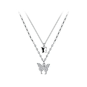 TrustDavis Choker Necklace Double Butterfly Link Chain 925 Sterling Silver